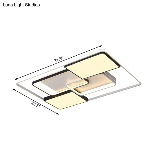 Adjustable Wide Led Flushmount Lighting - Modern White Rhombus/Rectangular Ceiling Lamp For Living