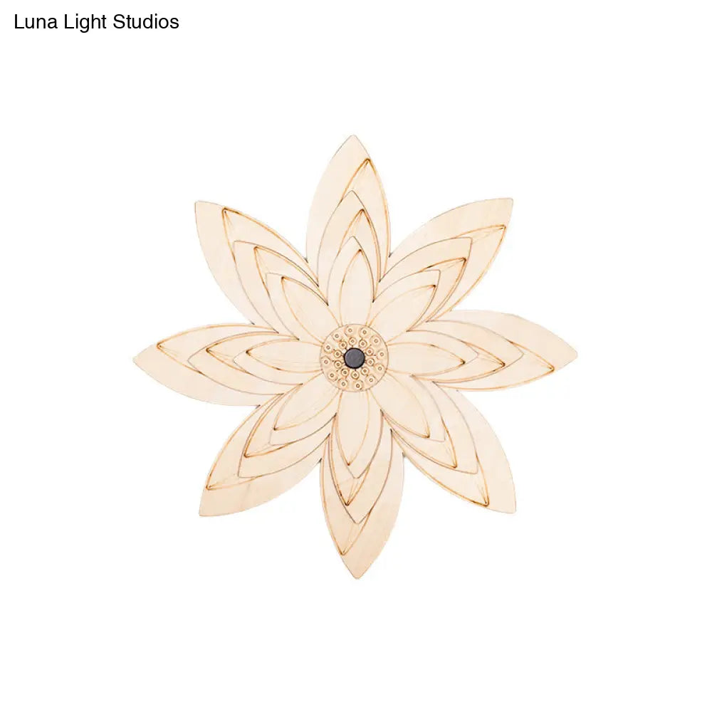 Adorable Beige Led Floral Wooden Wall Lamp: Perfect For Kids Bedroom & Hallway