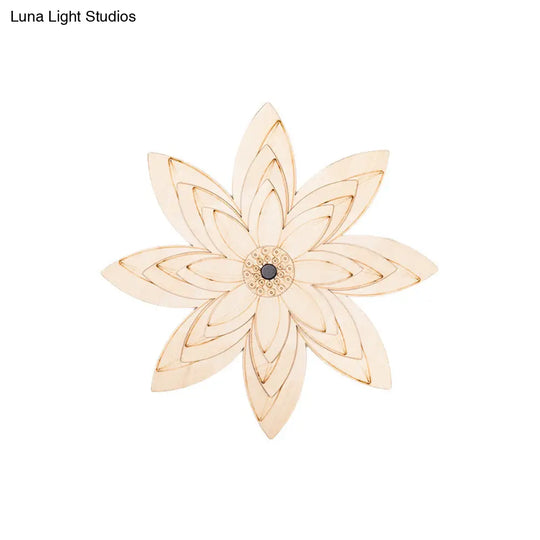 Adorable Beige Led Floral Wooden Wall Lamp: Perfect For Kids Bedroom & Hallway
