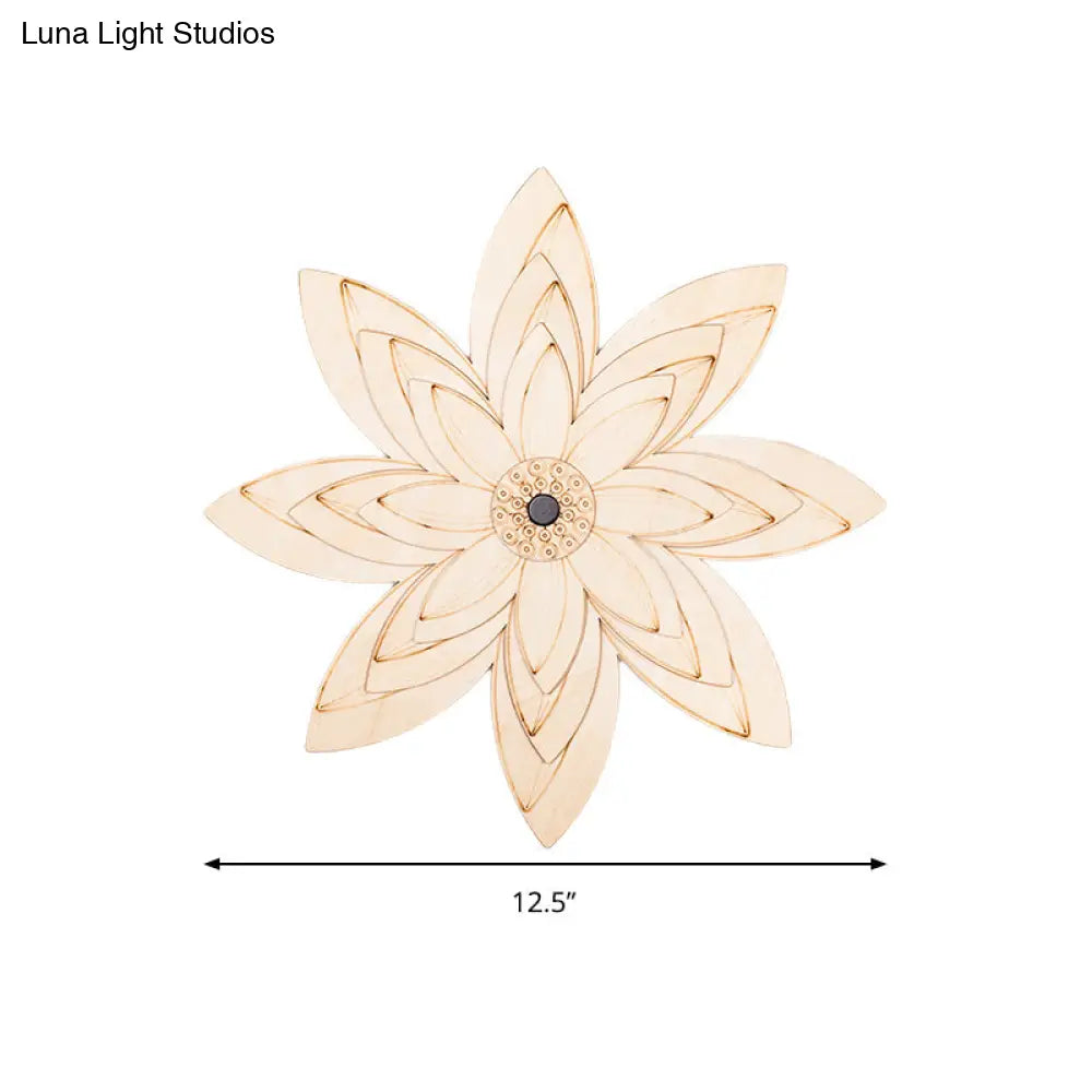 Adorable Beige Led Floral Wooden Wall Lamp: Perfect For Kids Bedroom & Hallway