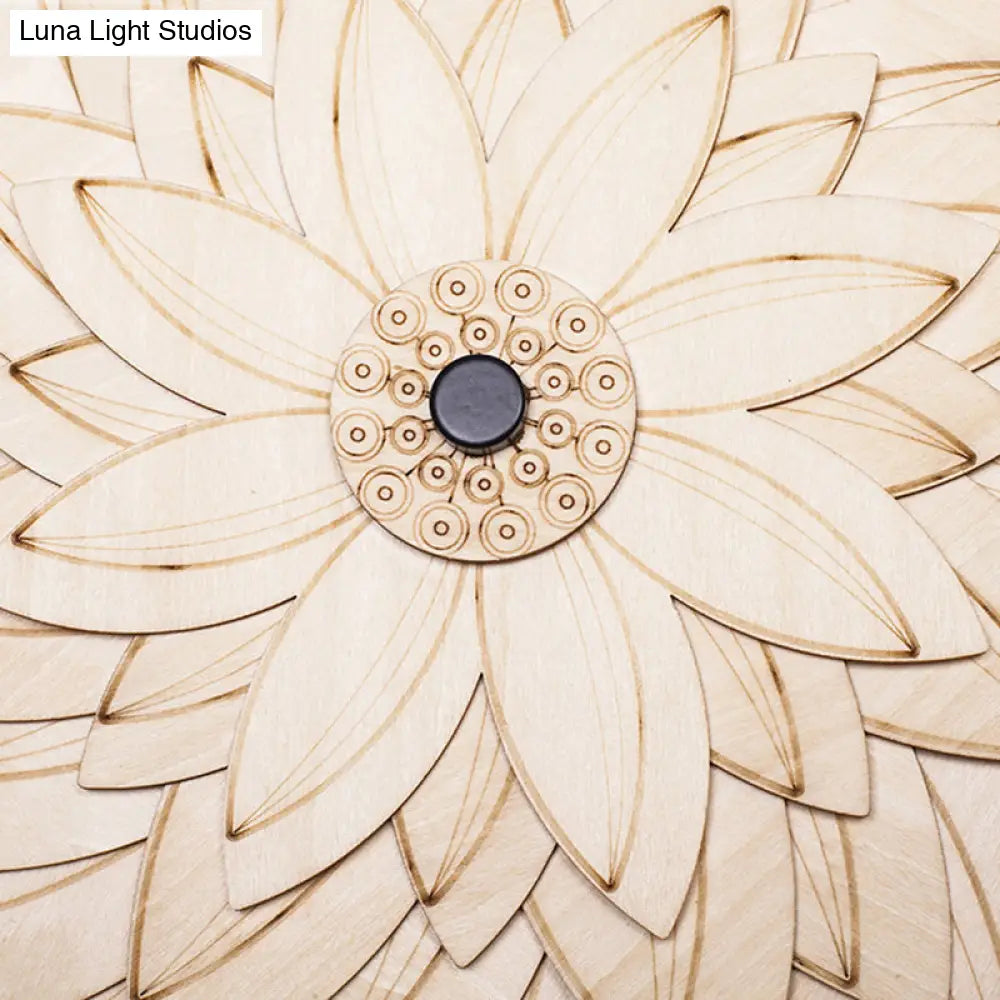 Adorable Beige Led Floral Wooden Wall Lamp: Perfect For Kids Bedroom & Hallway