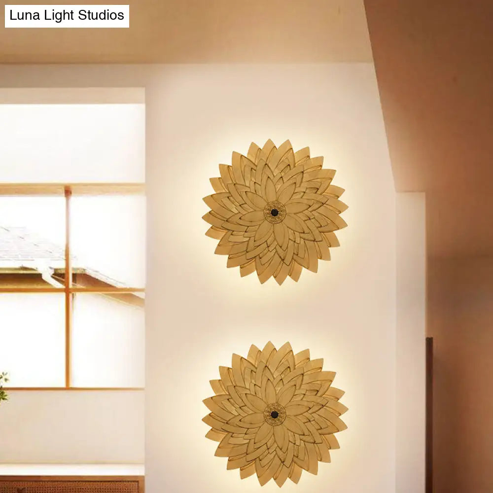 Adorable Beige Led Floral Wooden Wall Lamp: Perfect For Kids Bedroom & Hallway
