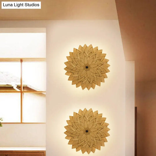 Adorable Beige Led Floral Wooden Wall Lamp: Perfect For Kids Bedroom & Hallway