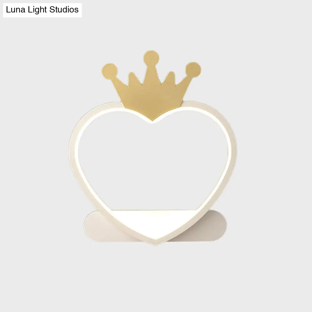 Adorable Cartoon Heart Led Nursery Wall Sconce With Crown Design