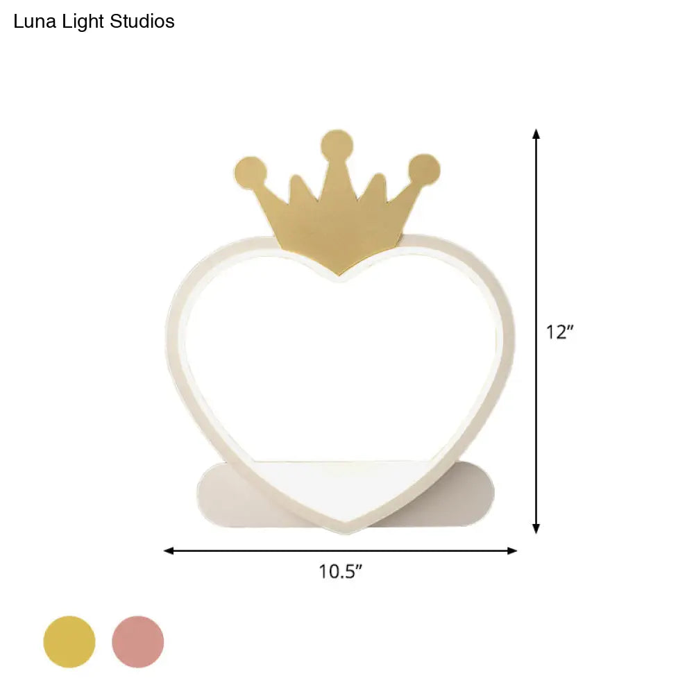Adorable Cartoon Heart Led Nursery Wall Sconce With Crown Design