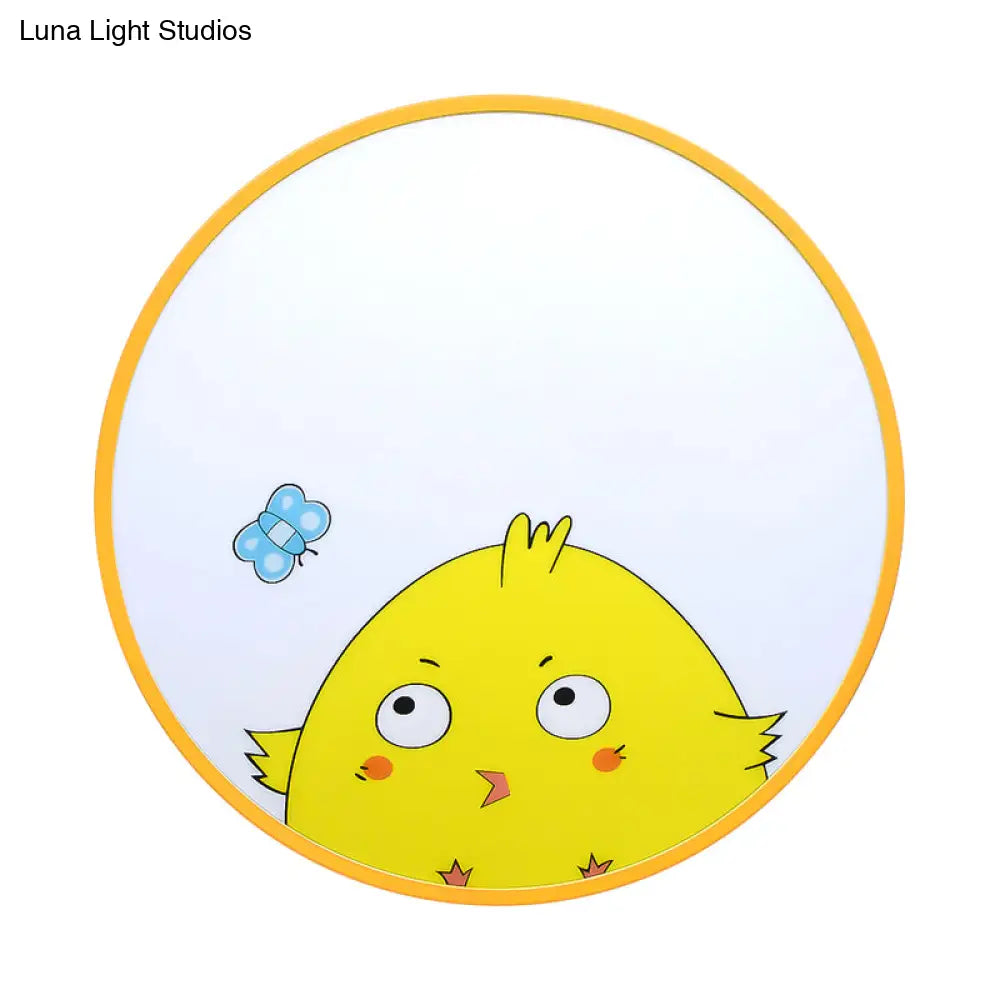 Adorable Chick Acrylic Yellow Flush Light For Kindergarten Corridor - Lovely Drum Ceiling