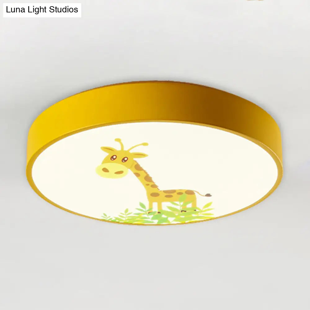 Adorable Giraffe-Themed Yellow Led Ceiling Mount Light For Baby Bedroom