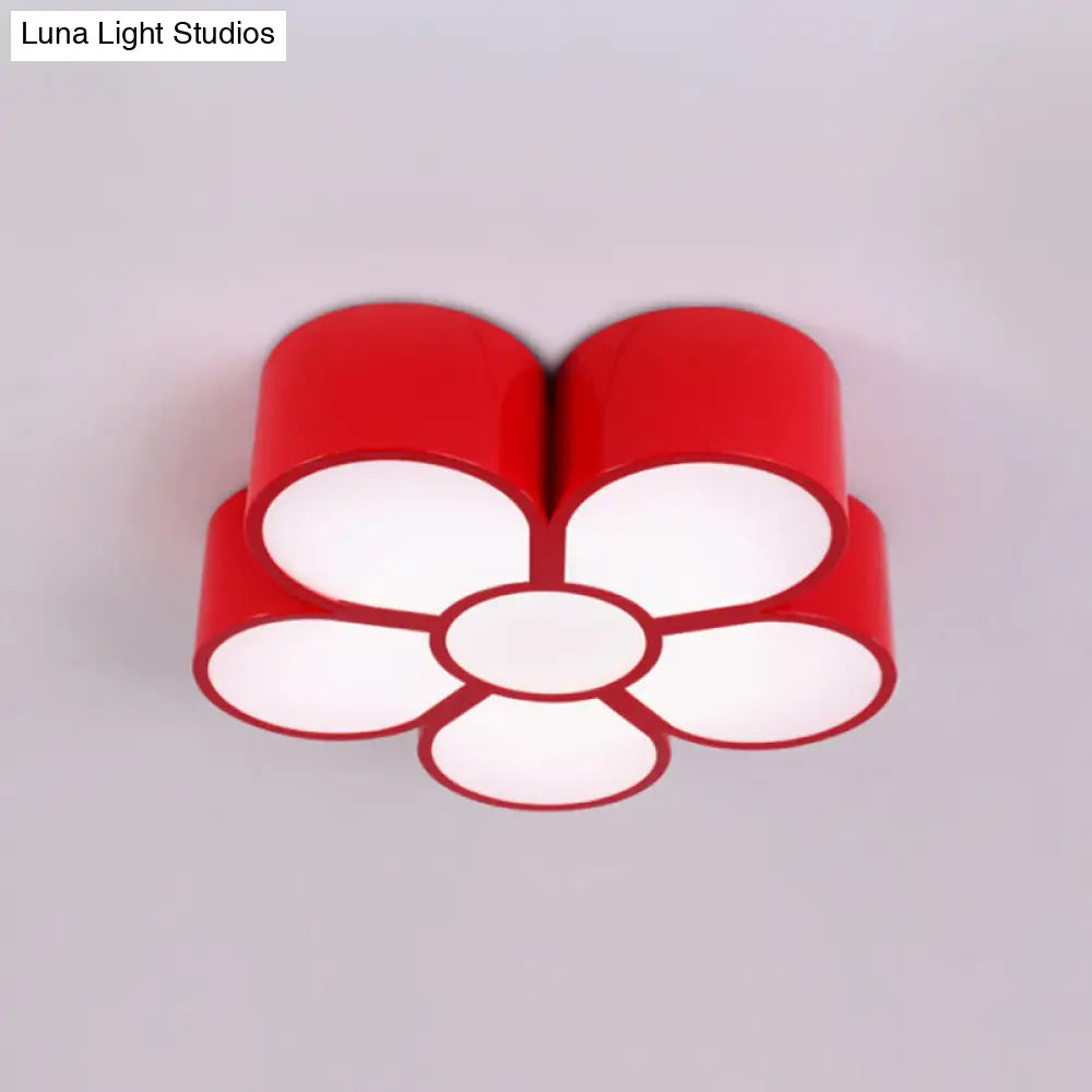 Adorable Girls Bedroom Led Ceiling Light With Cartoon Flush Mount Lamp And Flower Acrylic Shade Red