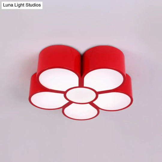 Adorable Girls Bedroom Led Ceiling Light With Cartoon Flush Mount Lamp And Flower Acrylic Shade Red