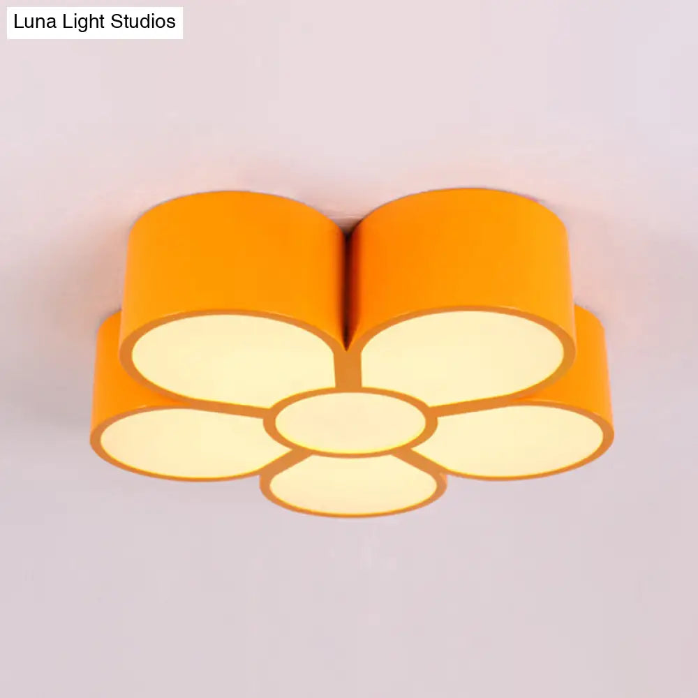 Adorable Girls Bedroom Led Ceiling Light With Cartoon Flush Mount Lamp And Flower Acrylic Shade
