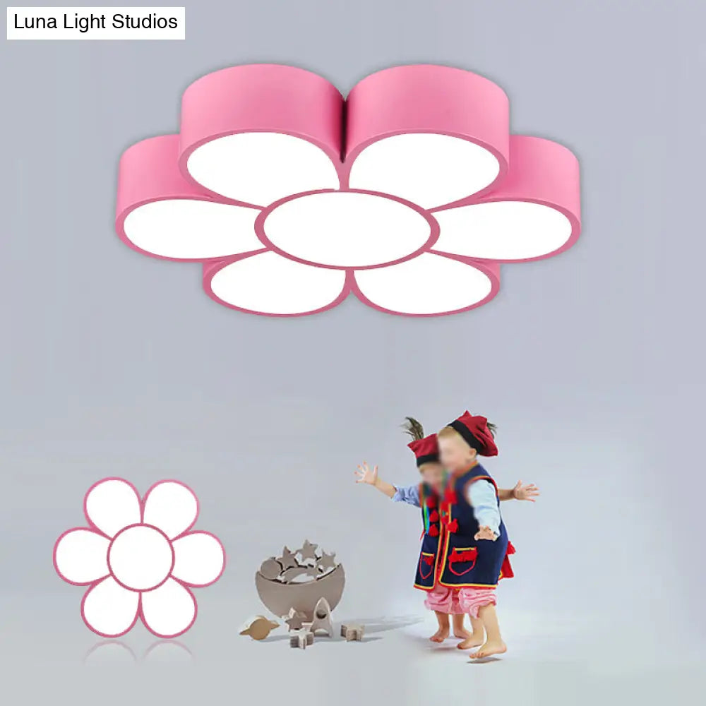 Adorable Girls Bedroom Led Ceiling Light With Cartoon Flush Mount Lamp And Flower Acrylic Shade