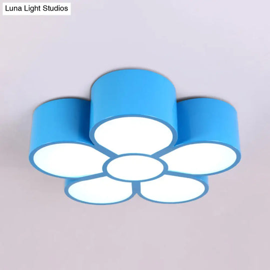 Adorable Girls Bedroom Led Ceiling Light With Cartoon Flush Mount Lamp And Flower Acrylic Shade Blue