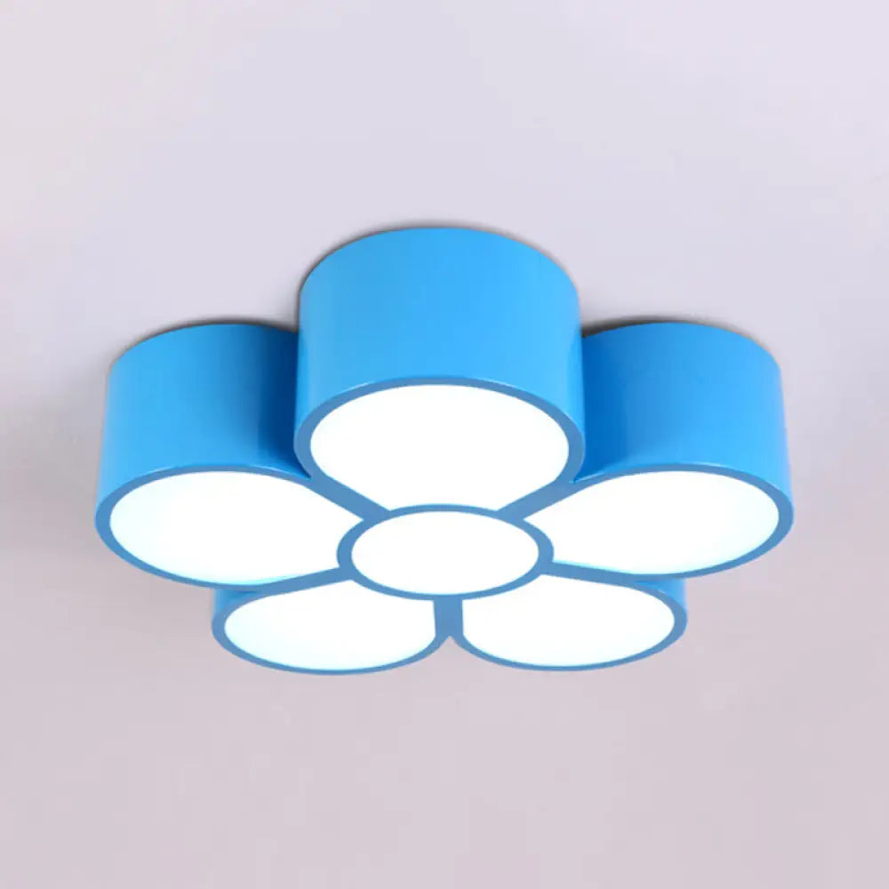 Adorable Girls Bedroom Led Ceiling Light With Cartoon Flush Mount Lamp And Flower Acrylic Shade Blue