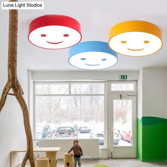 Adorable Smiling Face Led Baby Bedroom Ceiling Light - Round Flush Mount Acrylic Lamp