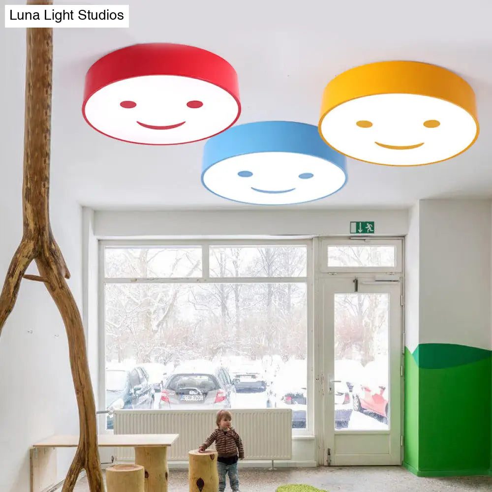 Adorable Smiling Face Led Baby Bedroom Ceiling Light - Round Flush Mount Acrylic Lamp