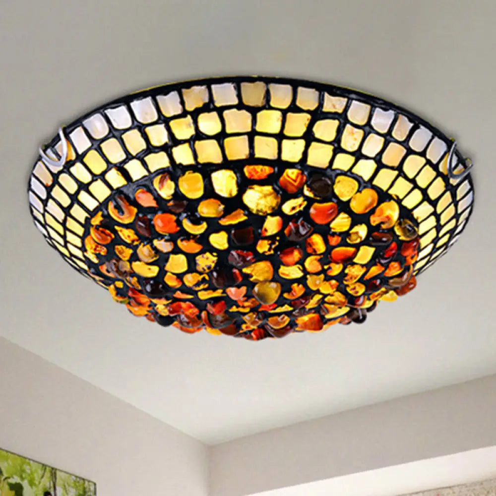Agate Amber Ceiling Light: Mediterranean Flush Mount With Shell Decor / 12
