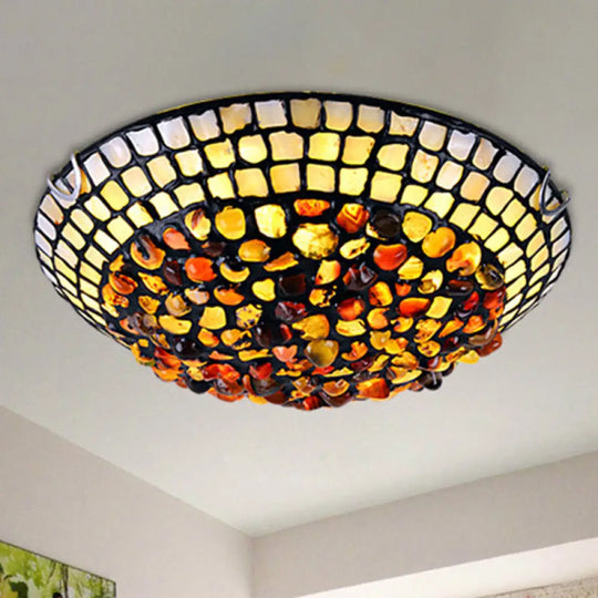 Agate Amber Ceiling Light: Mediterranean Flush Mount With Shell Decor / 12