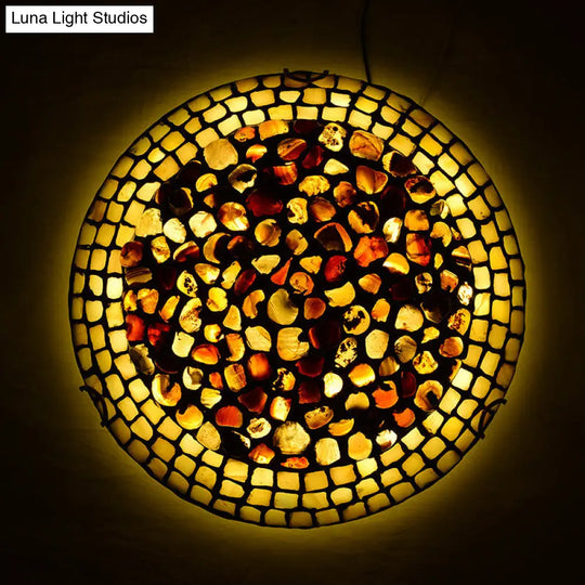 Agate Amber Ceiling Light: Mediterranean Flush Mount With Shell Decor