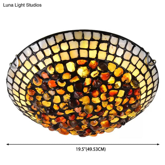 Agate Amber Ceiling Light: Mediterranean Flush Mount With Shell Decor