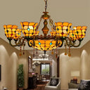 Aged Brass Chandelier With Tiffany Style Jewel Hanging Fixture For Dining Table 9 / Orange