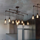 Aged Silver 6/10 Bulbs Industrial Cage Iron Pendant Light With Double Pipe Rod - Island Hanging Lamp