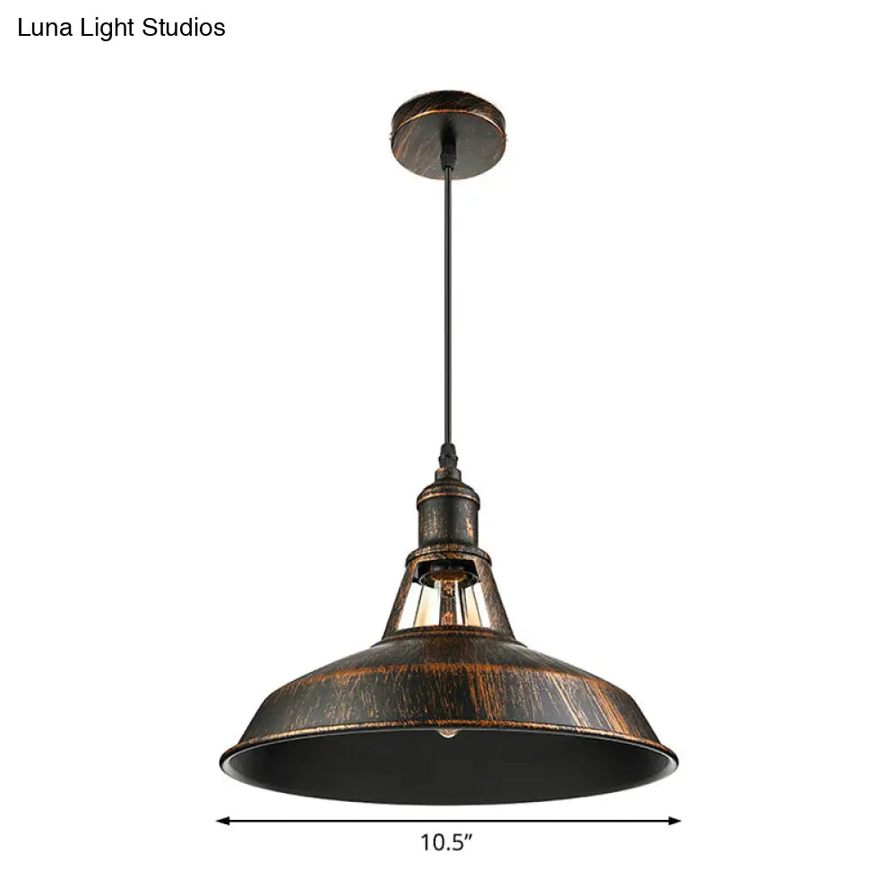 Vintage Aged Silver/Rust Barn Pendant Light | Wrought Iron 1-Light 10.5/12/15 Diameter