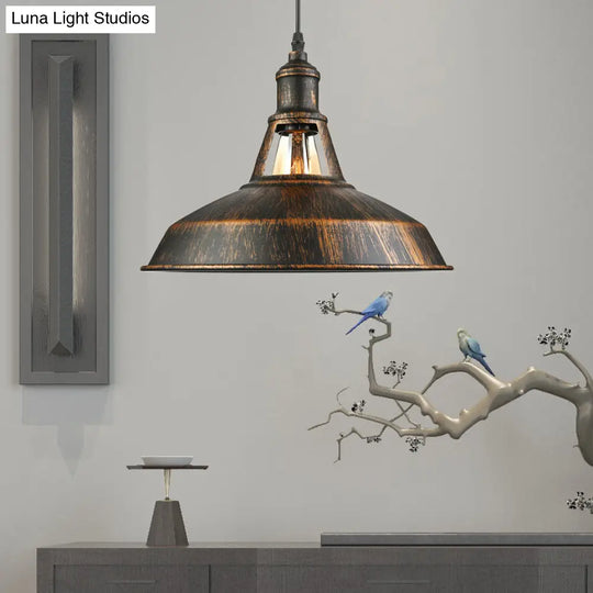 Vintage Aged Silver/Rust Barn Pendant Light | Wrought Iron 1-Light 10.5/12/15 Diameter Rust / 15