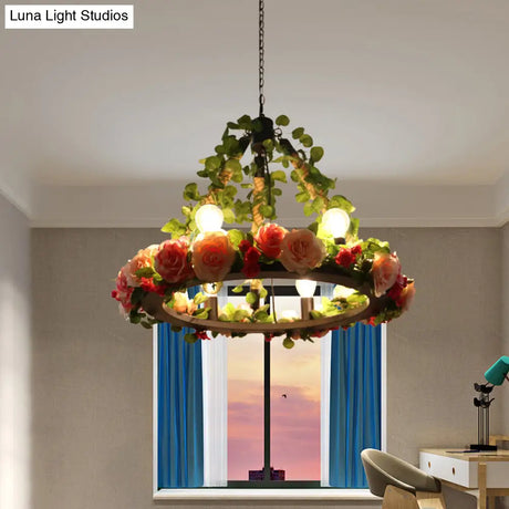 Aldhanab - Metal 6 Lights Exposed Bulb Chandelier Lamp Loft Style Black Pendant Light With Ring And