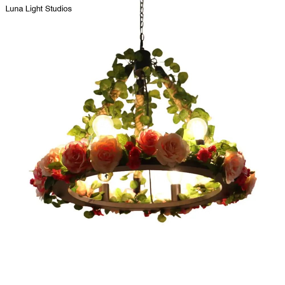 Aldhanab - Metal 6 Lights Exposed Bulb Chandelier Lamp Loft Style Black Pendant Light With Ring And
