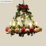 Aldhanab - Metal 6 Lights Exposed Bulb Chandelier Lamp Loft Style Black Pendant Light With Ring And