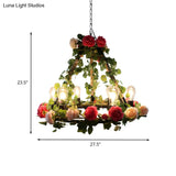 Aldhanab - Metal 6 Lights Exposed Bulb Chandelier Lamp Loft Style Black Pendant Light With Ring And