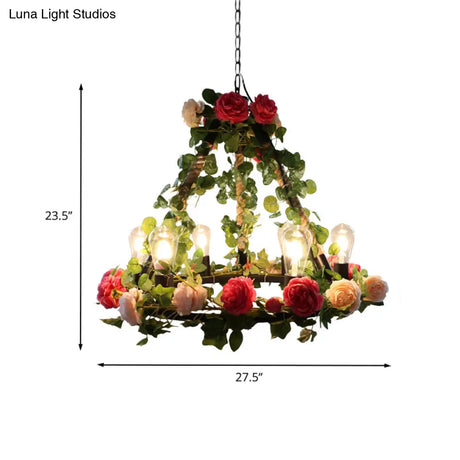 Aldhanab - Metal 6 Lights Exposed Bulb Chandelier Lamp Loft Style Black Pendant Light With Ring And