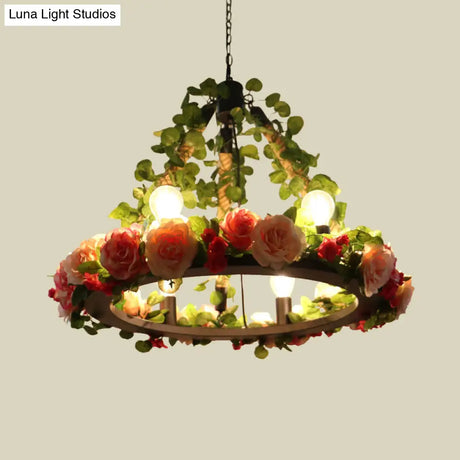 Aldhanab - Metal 6 Lights Exposed Bulb Chandelier Lamp Loft Style Black Pendant Light With Ring And