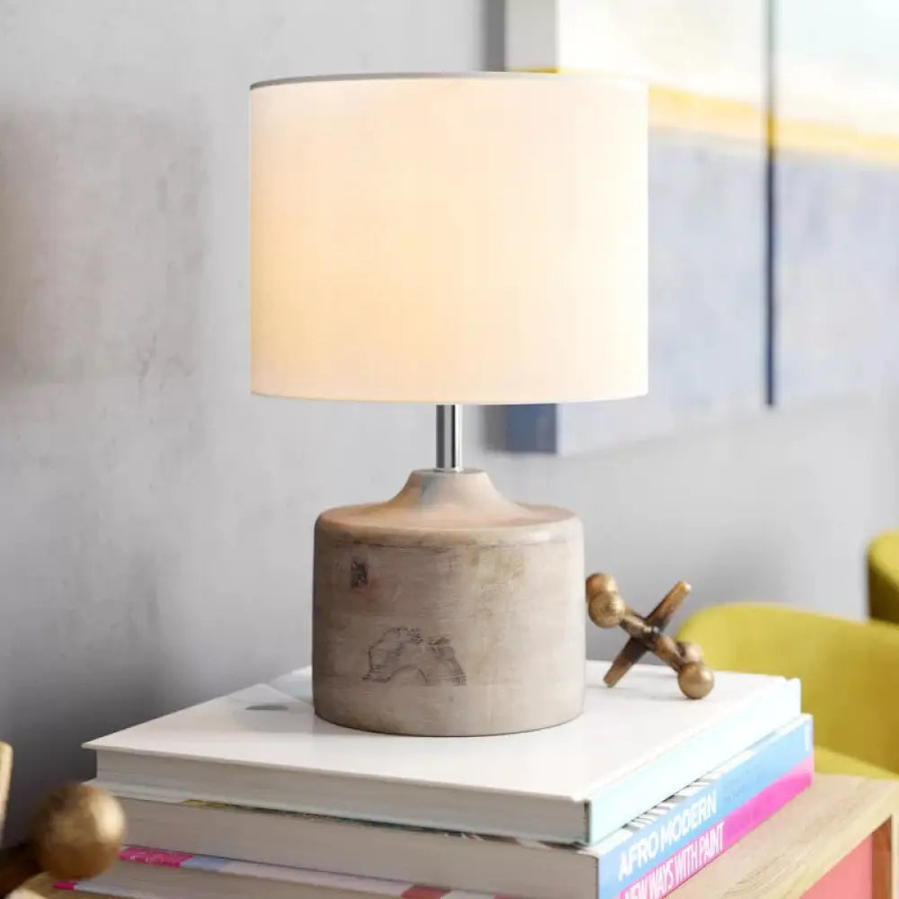 Aldhibah - Retro White Drum Shade Nightstand Lamp Style Fabric 1-Bulb Bedside Reading Book Light