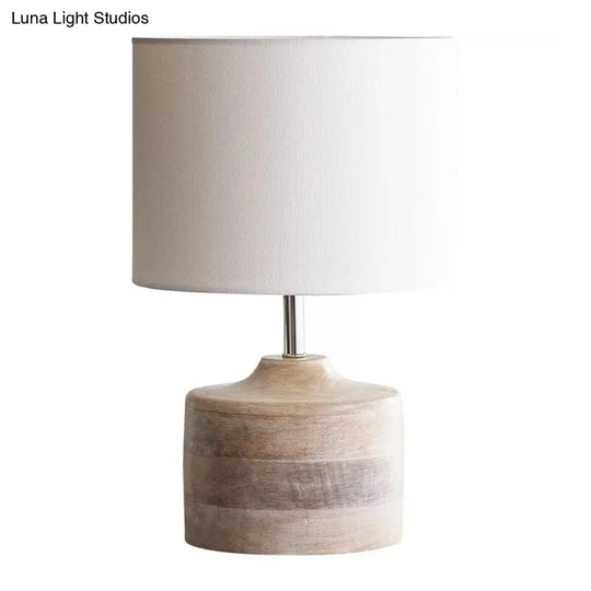 Vintage White Drum Shade Bedside Lamp - Retro Style With Fabric And 1-Bulb For Reading