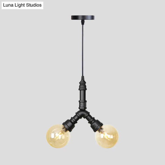 Alfa - Industrial Coffee House Suspension Lamp With Globe/Capsule Amber Glass