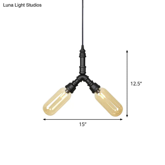 Alfa - Industrial Coffee House Suspension Lamp With Globe/Capsule Amber Glass