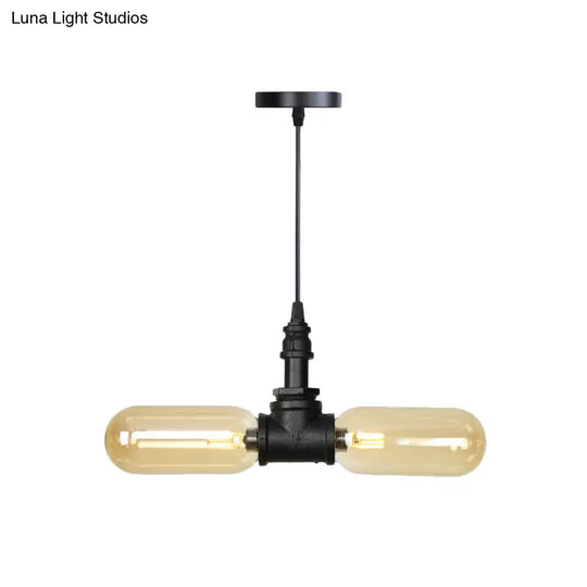 Alfa - Industrial Coffee House Suspension Lamp With Globe/Capsule Amber Glass