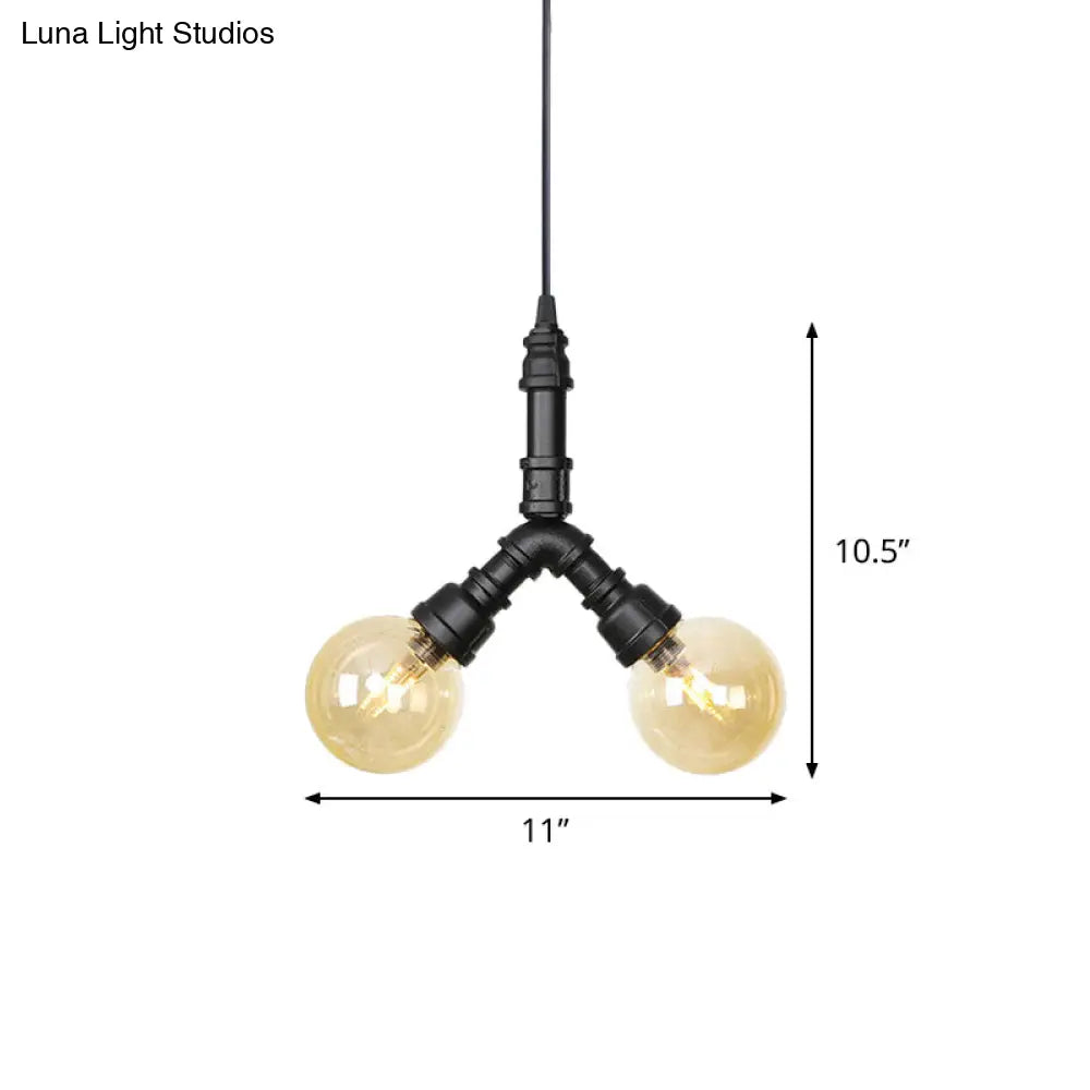 Alfa - Industrial Coffee House Suspension Lamp With Globe/Capsule Amber Glass