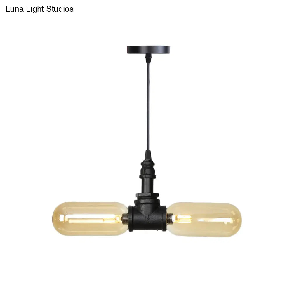 Alfa - Industrial Coffee House Suspension Lamp With Globe/Capsule Amber Glass