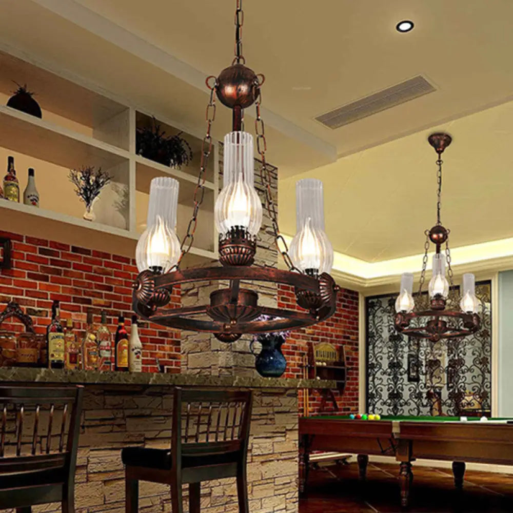 Alicia - Vintage Clear Ribbed Glass Vase Hanging Chandelier Factory 3-Bulb Balcony Pendant Light