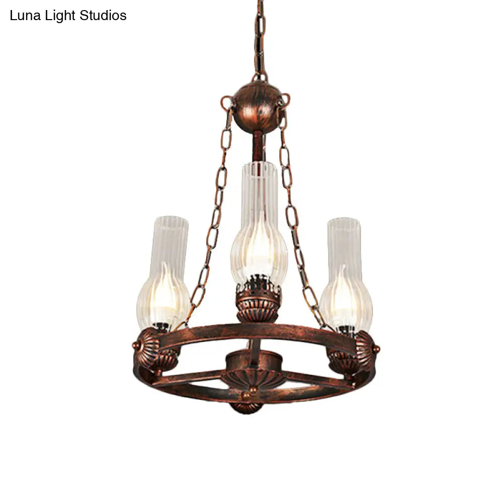 Alicia - Vintage Clear Ribbed Glass Vase Hanging Chandelier Factory 3-Bulb Balcony Pendant Light