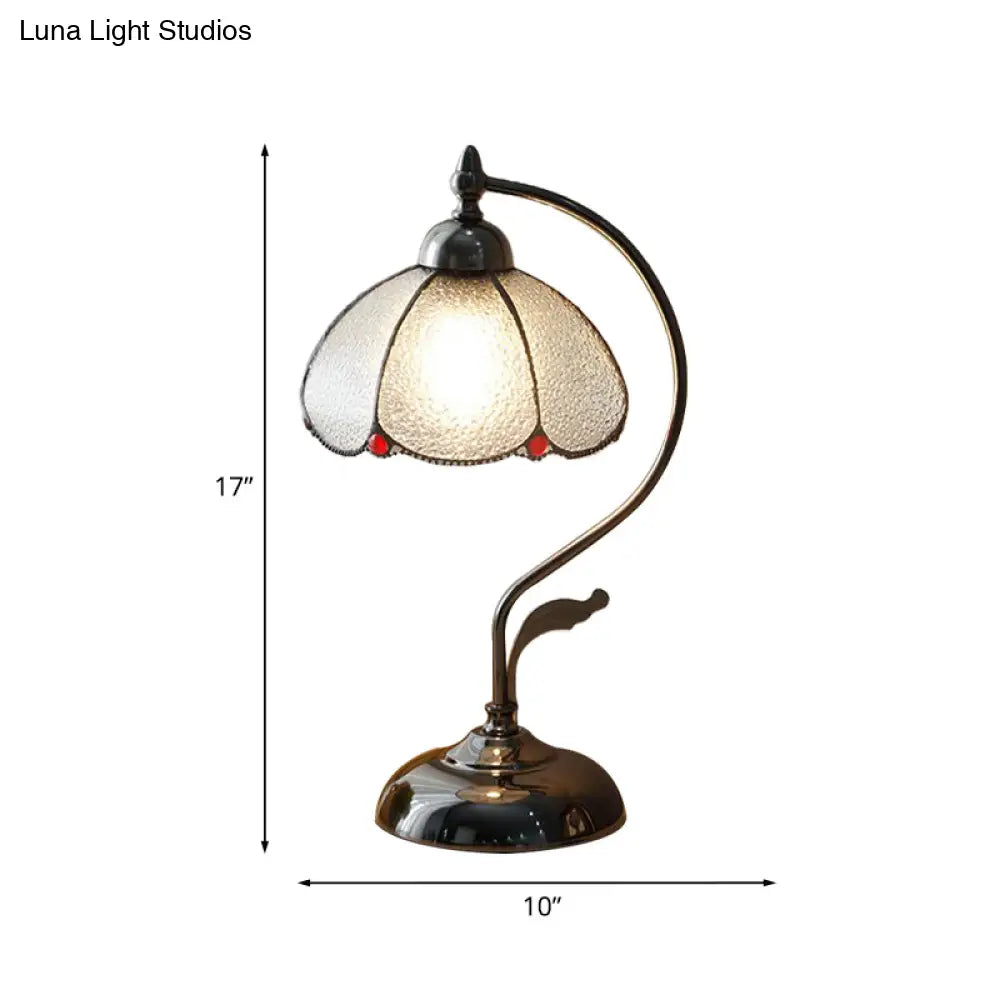 Alkes - Vintage Dome-Like Nightstand Light 1-Bulb Clear Water Glass Scalloped Table Lamp In Black