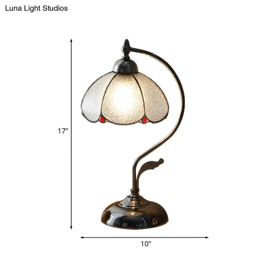 Alkes - Vintage Dome-Like Nightstand Light 1-Bulb Clear Water Glass Scalloped Table Lamp In Black