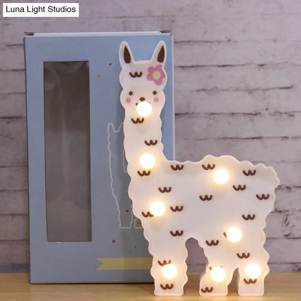 Alpaca Led Table Lamp - Childrens White Battery Wall Lighting For Bedroom