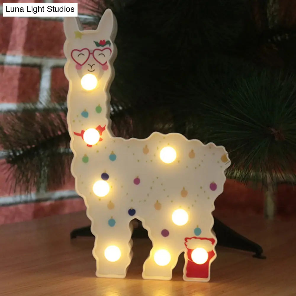 Alpaca Led Table Lamp - Childrens White Battery Wall Lighting For Bedroom