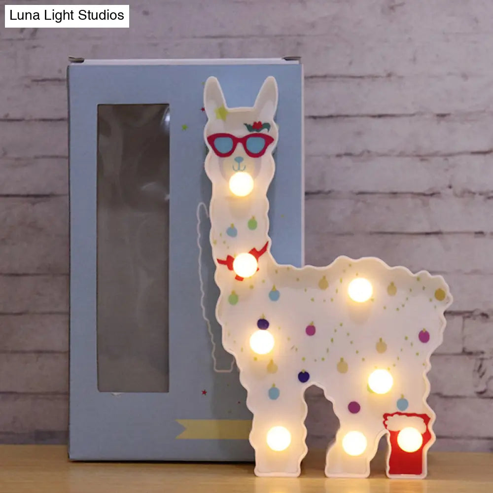 Alpaca Led Table Lamp - Childrens White Battery Wall Lighting For Bedroom