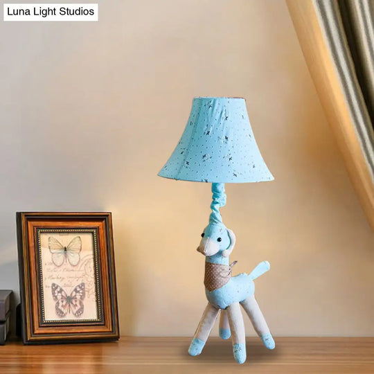Alpaca Night Light Desk Lamp In Fabric With Bell Shade - Grey/Blue Cartoon Design For Living Room
