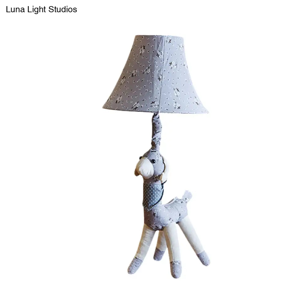 Alpaca Night Light Desk Lamp In Fabric With Bell Shade - Grey/Blue Cartoon Design For Living Room