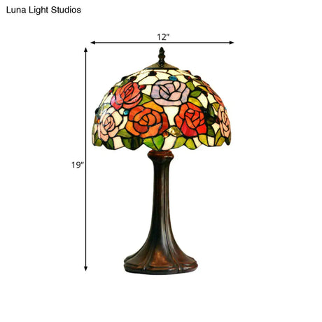 Alphecca - Tiffany 1-Head Jeweled Table Lamp Bronze Handcrafted Art Glass Night Lighting With